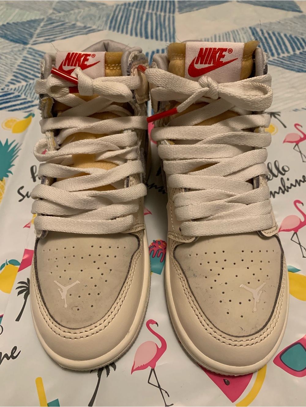 Nike Kids High-Top Sneakers in Cream, White and Red Accents
